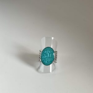 Bague ajustable striée bleu turquoise acier inoxydable de face
