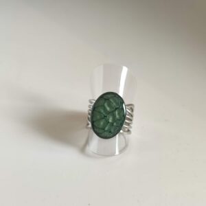 Bague ajustable striée kaki acier inoxydable