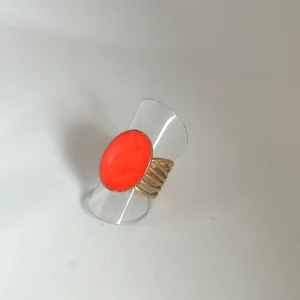 Bagues ajustable strié orange fluo couleur acier inoxydable or de côté